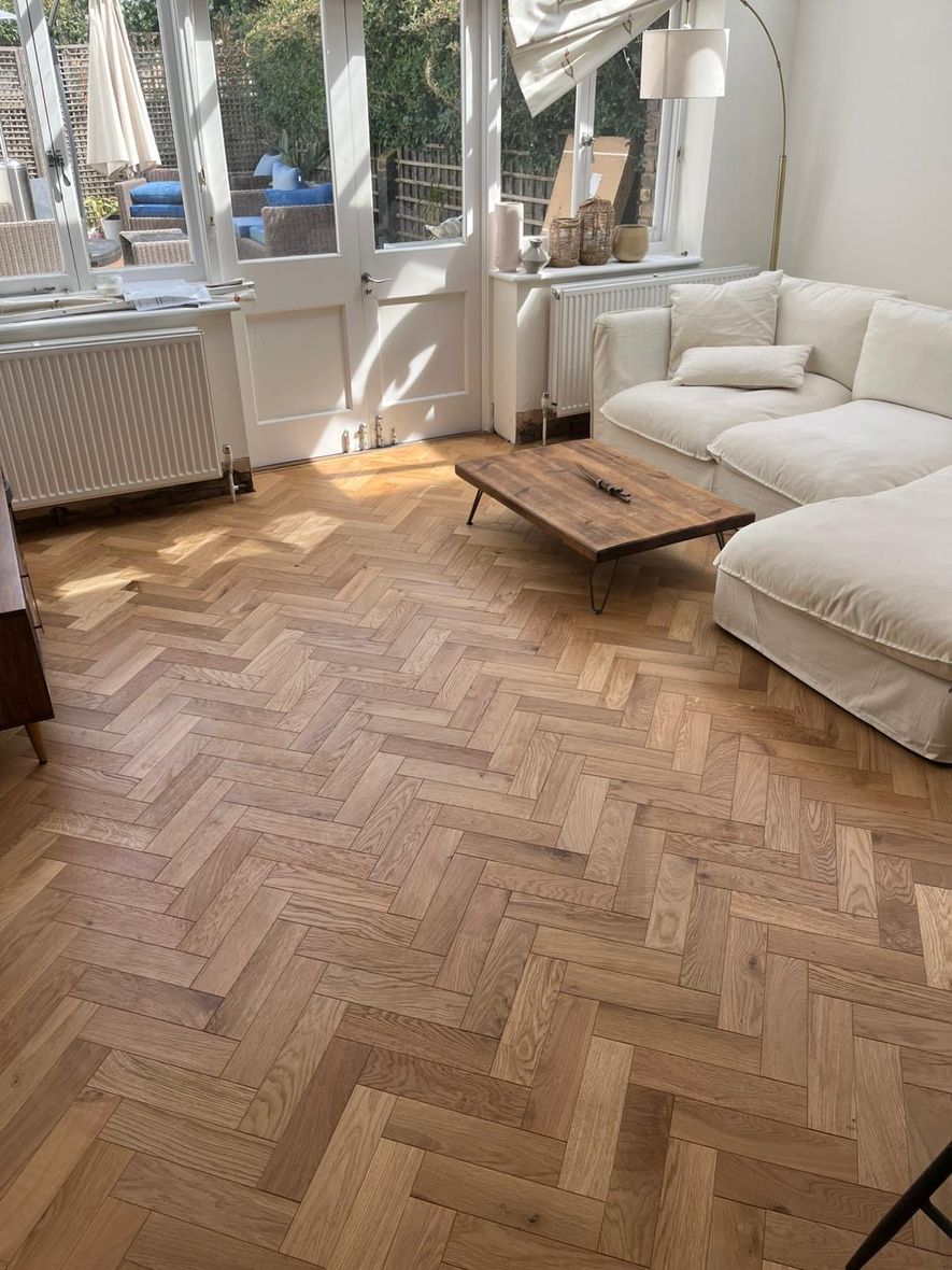 Natural oak herringbone, garden room