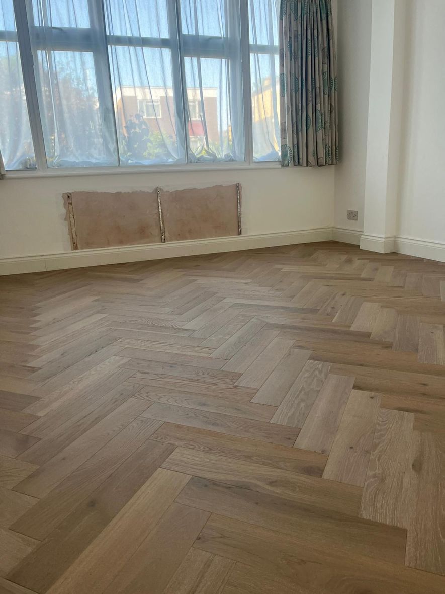 Grey-washed oak herringbone